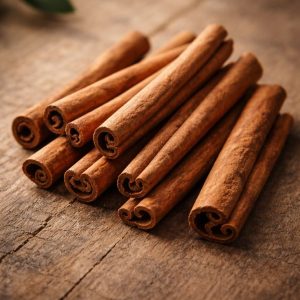 Hình ảnh quế chi khô tự nhiên, nguyên liệu thảo mộc dùng pha Trà Cam Quế Lá Xanh, hương thơm ấm dịu.